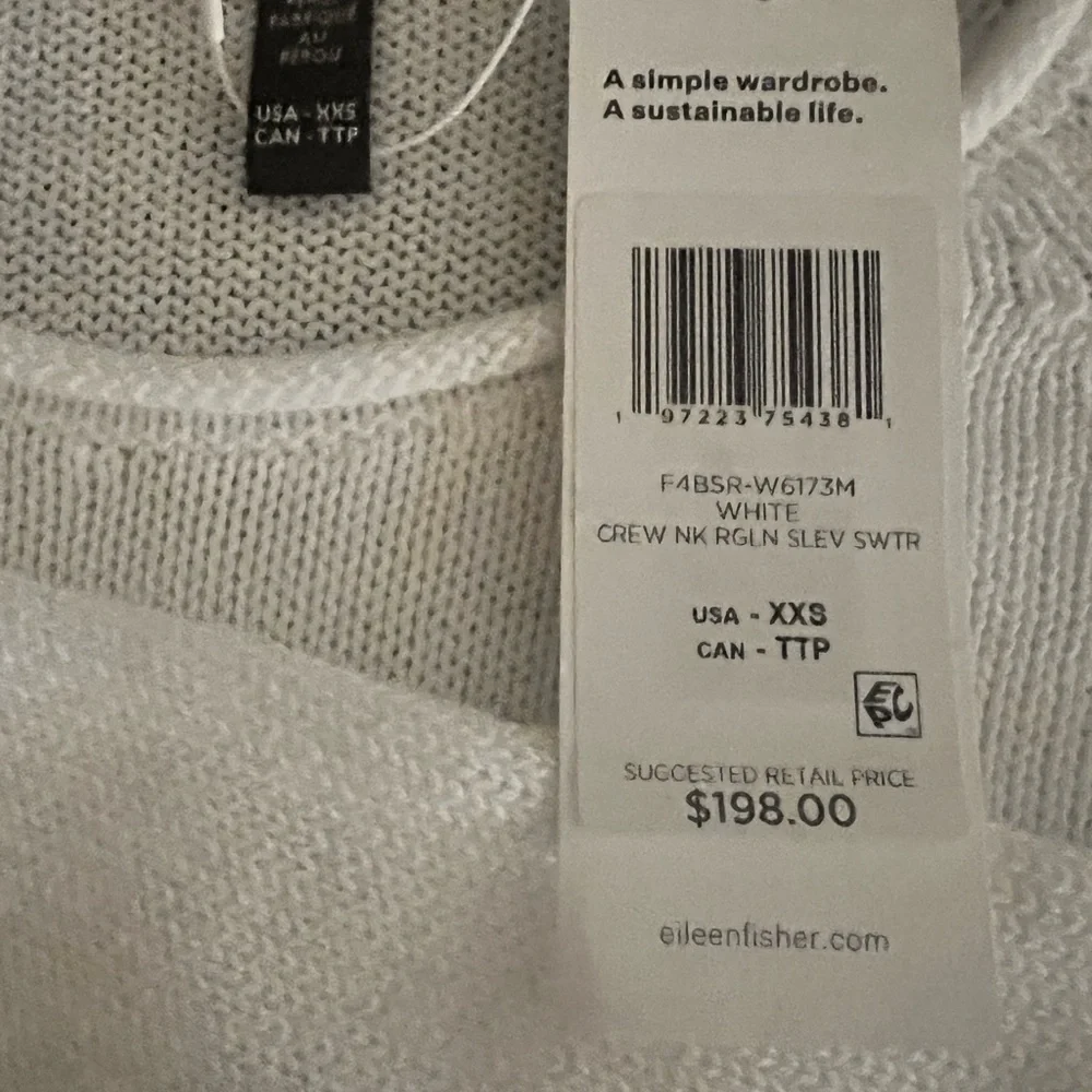 NWT $198 Eileen Fisher White Raglan Sleeve Sweater Size XXS Cotton - Picture 7 of 11